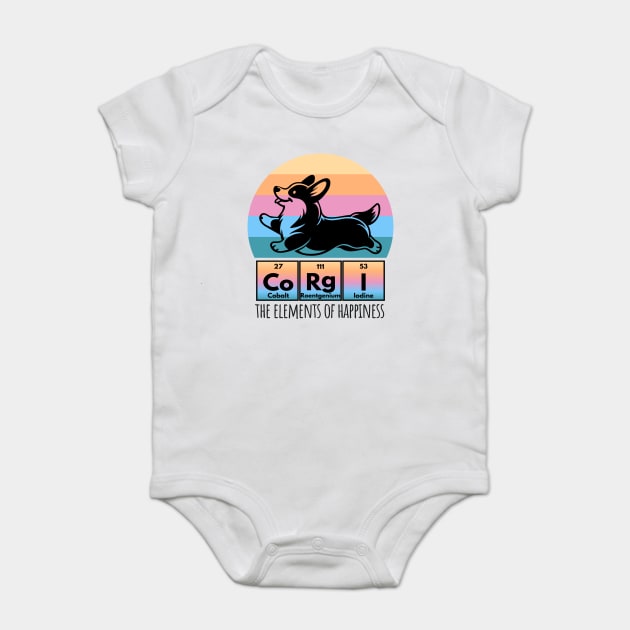 Fun Corgi Happiness Periodic Table of Elements Sunset design Baby Bodysuit by Luxinda